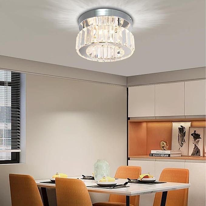 CLAIRDAI Flush Mount Ceiling Light Fixture LED Mini Chandeliers with Crystals Hallway Light Mini Modern Crystal Chandeliers Bedroom Chandelier for Bathroom Kitchen Office(Dimmable)
