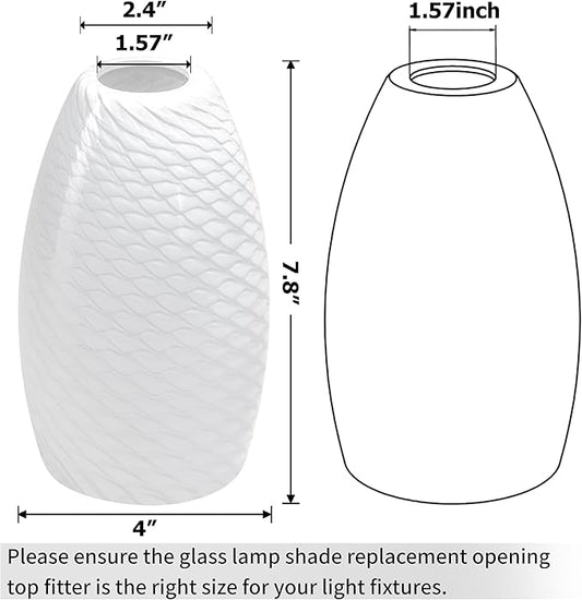 GO&SO 3 Packs Milky-White Ripple Oval Glass Lamp Shades - Hand-Blown Art Glass Pendant Light Fixture, E26 Base, 7.8"H, 1.57" Fitter, Mini Chandelier Replacement Shades Set for Kitchen Dining Room