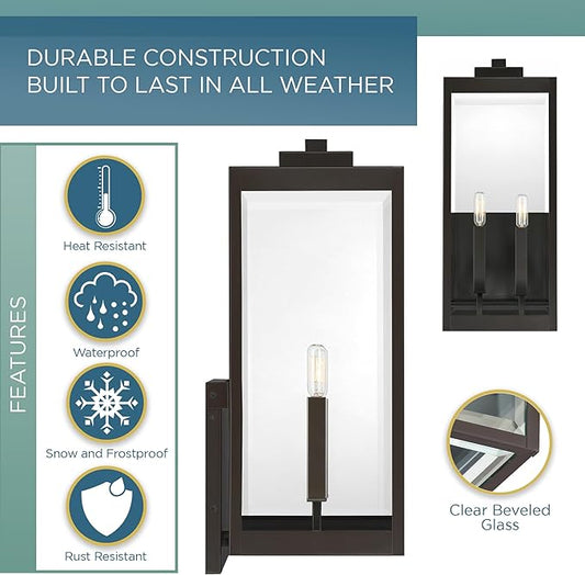 Quoizel Westover Modern Wall Sconce, 22.75 Inch Western Bronze 2-Light Outdoor Light Fixture, Clear Beveled Glass Wall Lantern, 60 W, Industrial Design Wall Light for Porch, Patio, Gazebo or Yard