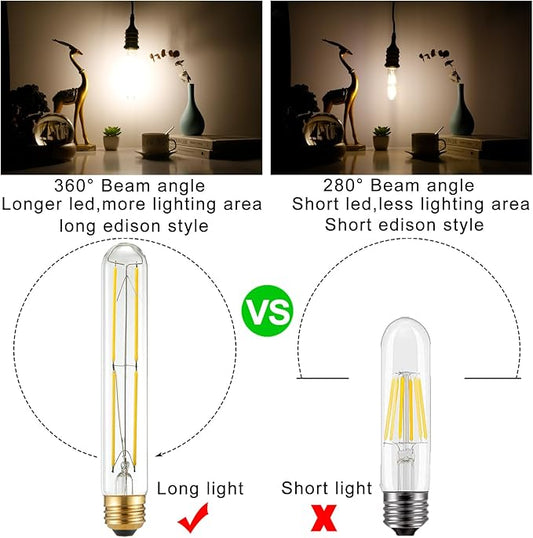 Arberlic 7.3 Inch T10 LED Bulb,6W E26 LED Bulb dimmable Equivalent E26 Bulb 60 watt,Neutral White 4000K,600lm,CRI85+,AC120V,Clear Glass Long Tubular Light Bulb,Flicker-Free,Pack of 6