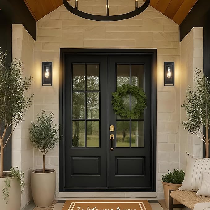 14" Outdoor Wall Lights Fixtures Dusk to Dawn Exterior Lighting Fixtures, Black Outdoor Wall Lantern with E26 Socket, Modern Front Porch Light, Coach Lights for Garage, Porch, Front Door 2Pack