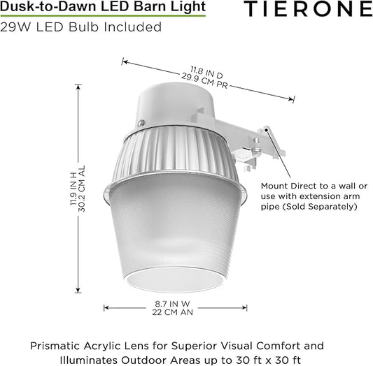 250W Equivalent Barn Light with 29W LED bulb Outdoor Dusk to Dawn Area and Flood Light with Photocell UL Listed LED Security Light for barn Garage Yard Warehouse 4000K 3300LM 120Vac Gray 2 Pack