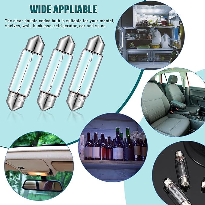 20 Pcs Xenon Festoon Light Bulb Clear Double Ended Festoon Bulb Marine Festoon Bulb 12V Standard Miniature 6411 Bulb for Mantel, Shelves, Bookcase, Refrigerator, Car Tail Light, Dome Light (5w)