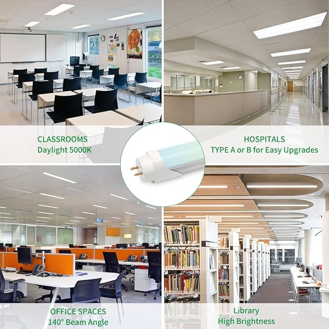 30PK T8 LED Tube Bulbs 4 Foot, Frosted 10W-22W 5 Watt Selectable 5 CCT 3500K-6500K, Type A+B Plug & Play or Ballast Bypass 4ft Fluorescent Light Bulbs Replacement, Single or Double-Ended