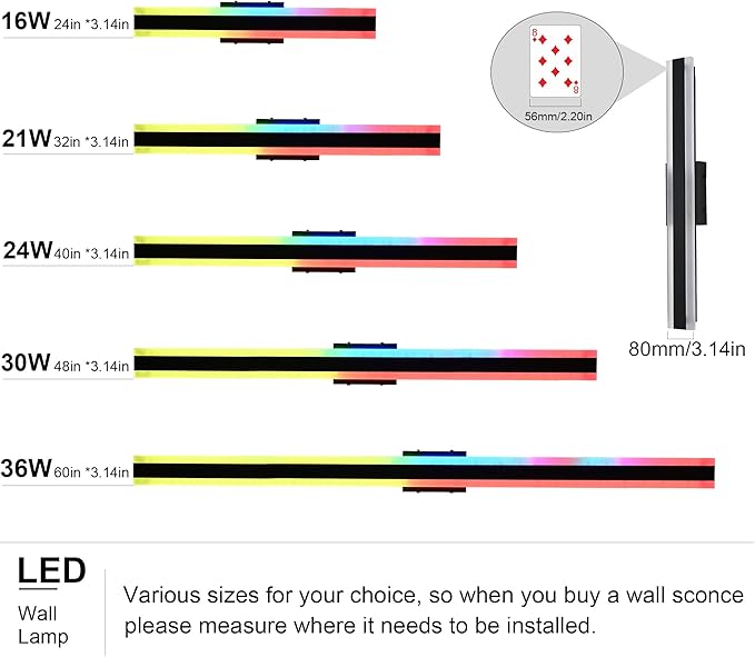TODOLUZ 2-Pack 24-Inch Outdoor RGB Wall Light Fixture, IP65 Waterproof 16W Dimmable LED Linear Wall Sconce Lighting with Remote Control for Porch Garage Party Gathering