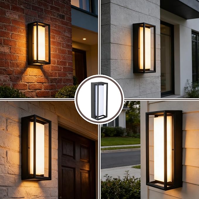 LED Outdoor Wall Sconce & Porch Sconce, 3000K 1500 Lumens, Die Cast Aluminum Porch Lights, Modern Exterior Decorative Light Fixture for Front Door, Garage, House Entrance(5.5x4.3x14.9inch)