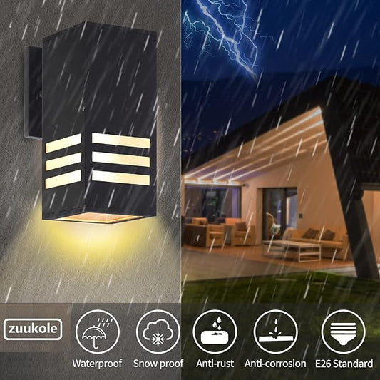 Outdoor Wall Lantern, Exterior Light Fixture - ETL Listed, Aluminum Anti-Rust Waterproof Wall Mount Rectangular Design – 1-Direction Up/Down Wall Sconce for Porch, Garage, Doorway or Patio