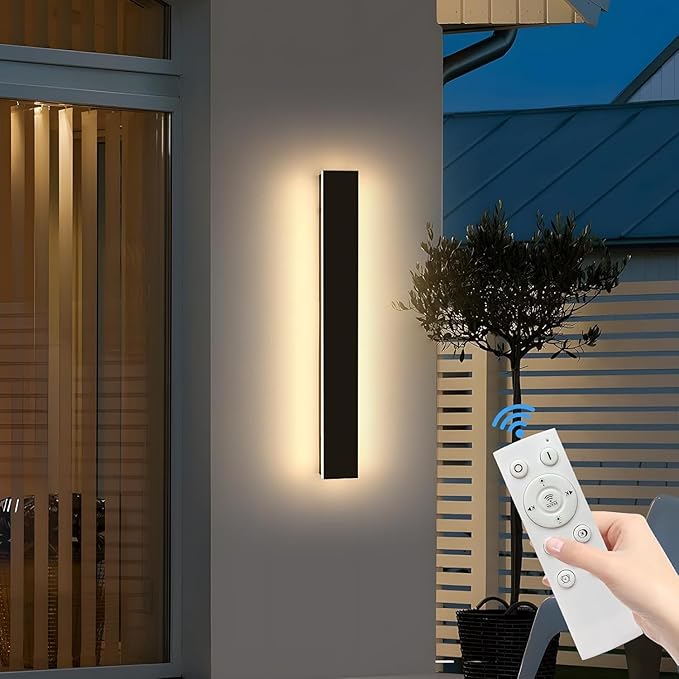 23.6inch Exterior Wall Lights for House, Modern Outdoor Wall Sconce, Dimmable 3000K-6000K, IP65 Waterproof, Outside Long Strip Light, Wall Mount Lighting for Porch, Garage with Remote Control
