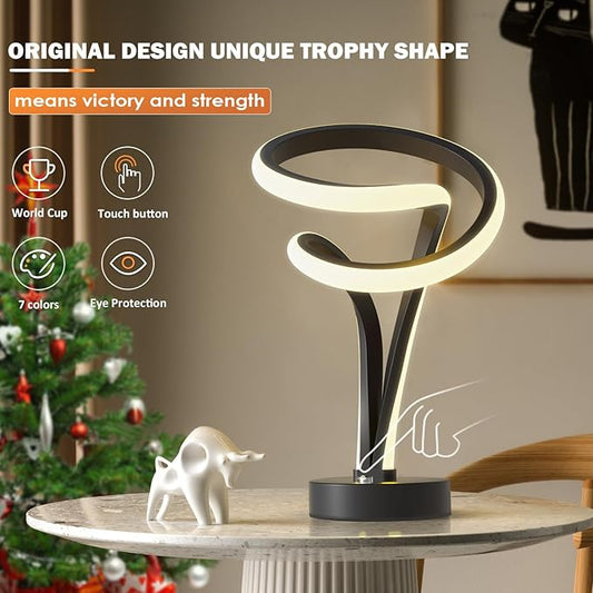 Modern Spiral RGB Table Lamp, Unique, 7 Colors 10 Light Modes LED, Touch Dimmable Cool Nightstand Lamps for Living Room Bedroom Office, Ideal Gift (Black)