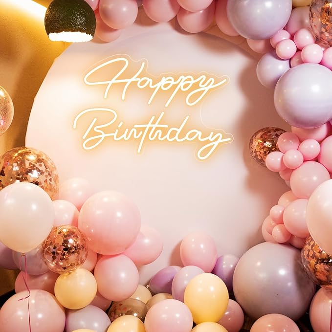 30" x 21" Happy Birthday Neon Sign Large Happy Birthday LED Neon Light Signs with Dimmable Switch 12V Power Adapter for Party Wall Decoration Bar Rave Home Decor Backdrop(Warm White,30" x 21")
