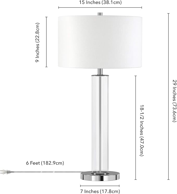 Harlow 29" Tall Table Lamp with Fabric Shade in Clear Glass/Polished Nickel/White