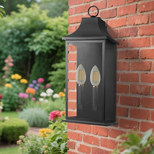 Dusk to Dawn Outdoor Lighting, Black Exterior Lighting Fixtures, 20.6’’ Outdoor Wall Sconce, IP65 Waterproof, Weather-Resistant, Outside Lights for House, Porch, Garage – E12 Bulbs Not Included