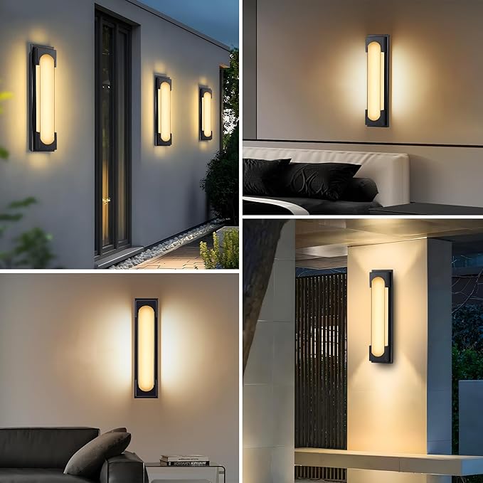 Modern Outdoor Wall Light, 24W IP65 Waterproof Exterior Porch Light, Dimmable LED Outdoor Wall Sconces for Garage Patio Front Door Entryway, 3000K