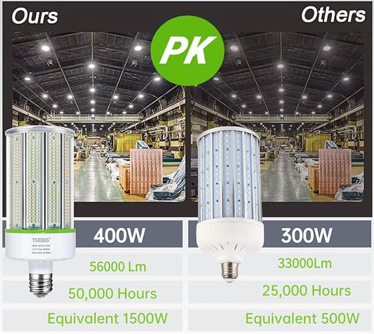 400W LED Corn Cob Light Bulb,E39 Mogul Base Bulb,5000K Daylight 56,000LM,for Commercial Industrial,Street,Warehouse,Park Lot Lighting,High Bay Fixtures