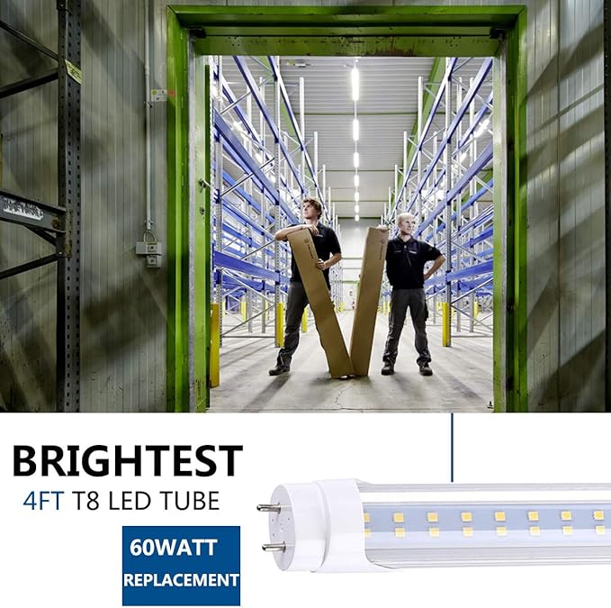 T8 LED Light Bulb 4FT, Ballast Bypass Required, 2pin G13 End 3360 Lumens, Day White 5000K, Replace 80W Fluorescent Light, Dual-End Powered Clear Cover AC 85-277V 100 Pack