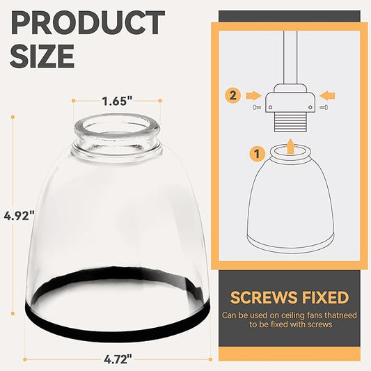 6 Pack Ceiling Fans Glass Shade Covers, Clear Glass Shade Replacements Globes Lampshades with Round Black Border, Screw-Fixed Lamp shade for Light Fixtures Chandelier Sconces Vanity Lights