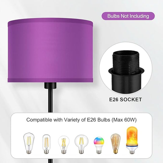 Floor Lamp, Standing Lamp, Modern Stand Up Lamps with Purple Lampshade, 59" Tall, Foot Switch, Simple Living Room Decor for Kids Room, Girls Room, Den, Office - Black(NO Bulb,E26 Base)