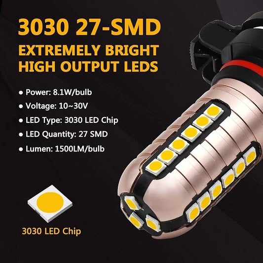 PHINLION 2504 LED Fog Light Bulbs, 3000 Lumens Super Bright 12276 PSX24W Golden Yellow Fog Lights Replacement for Cars, Non-polarity, Pack of 2