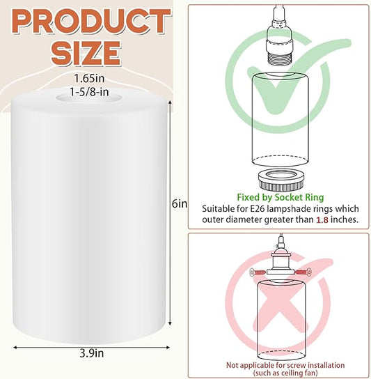 3 Pcs White Frosted Glass Shade Replacements for Pendant Light Fixtures Glass Lamp Shade Cover, 1-5/8 Inch Fitter E26 Base, 4"w x 6"h, Replacement Lamp Globe for Chandelier Wall Sconce