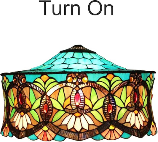 18 Inch Lamp Shade Replacement, Only Tiffany Style Stained Glass Lamp Chimney Straw Hat Floral Design, Baroque Rose Sunflower Orange Green Beige Fit for Table Lamp Pendant Light Floor Lamp,A