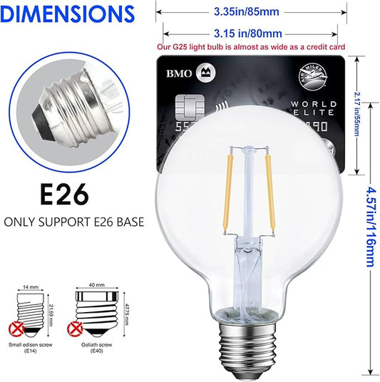 ENERGETIC SMARTER LIGHTING Dimmable LED Edison Light Bulb, G25 (G80) Globe Shape, Clear Glass, 40 Watt Equivalent, 2700K Soft White, Christmas Light, E26 Standard Base, ETL Listed, 6-Pack