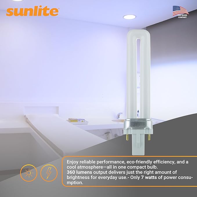 Sunlite 40501 PL7/SP41K Plugin U-Shaped Compact Fluorescent Lamp, 7 Watts, 360 Lumens, 4100K Cool White, 2-Pin (G23) Base, 10 Pack
