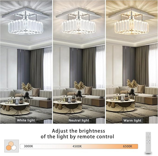 CLAIRDAI Crystal Ceiling Light Square Flush Mount LED Ceiling Light Fixture Modern Led Chandelier Crystal Ceiling Lamps for for Kitchen Hallway Foyer Living Room Bedroom (Dimmable)