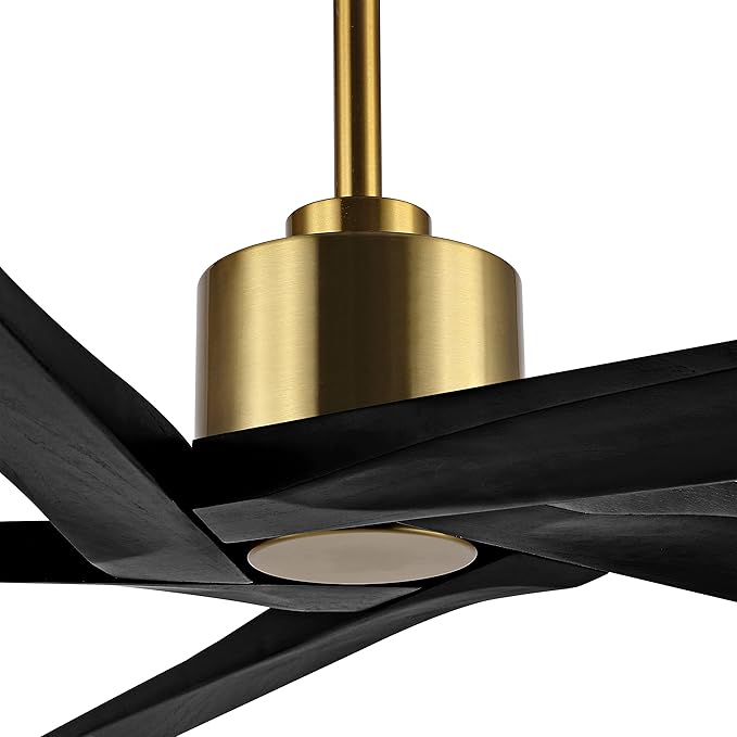 WINGBO 72" DC Ceiling Fan No Light with 3 Downrods, 5 Carved Solid Wood Blades, 6-Speed Reversible DC Motor, Black Large Ceiling Fan without Lights in Brass Finish, ETL Listed