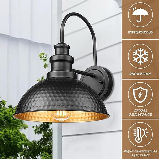 Outdoor Barn Lights, 11.4 Inch Farmhouse Exterior Lighting Fixture, Anti-Rust Waterproof Industrial Black Outside Wall Sconces, Industrial Outdoor Wall Light for Porch,Garage,Patio (Black, 3 Pack)