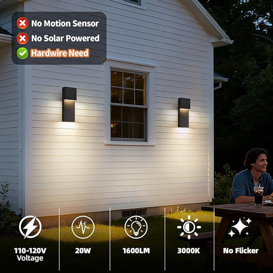 tewei Modern LED Outdoor Wall Sconce, 15'' 20W Outdoor Light Fixture Exterior Wall Lights, Black LED Front Porch Lights Outside Wall Mount Lighting for House, Backyard, Warm White 3000K, 1 Pack