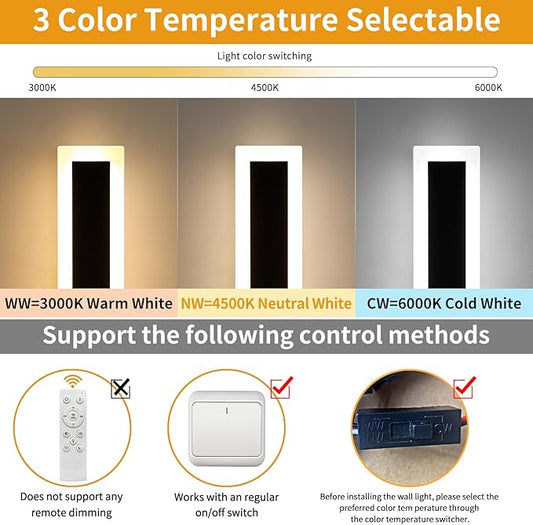 Upgrade Widened 2 Pack Modern Outdoor Wall Light Fixture, 23.6inch Long Linear LED Sconces, 3 Color 3000K/4500K/6000K, IP65 Waterproof, 24W, White Acrylic, Exterior Lighting for House, Patio, Garage
