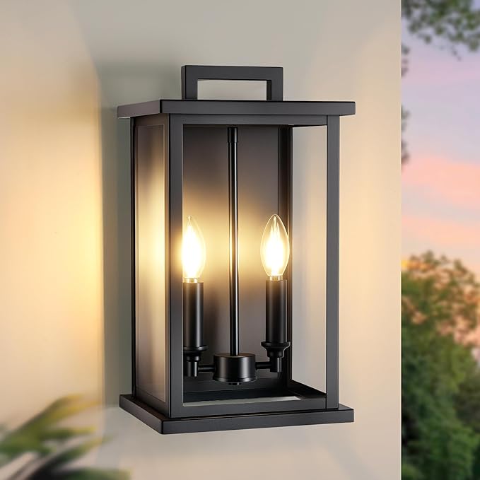 Large Outdoor Sconce Garage Lights Modern Outdoor Wall Light Exterior Wall Lantern Lights for House,Front Porch,2-Light Patio Wall Light Fixture with Thick Glass Shades E12 Waterproof 1 Pack