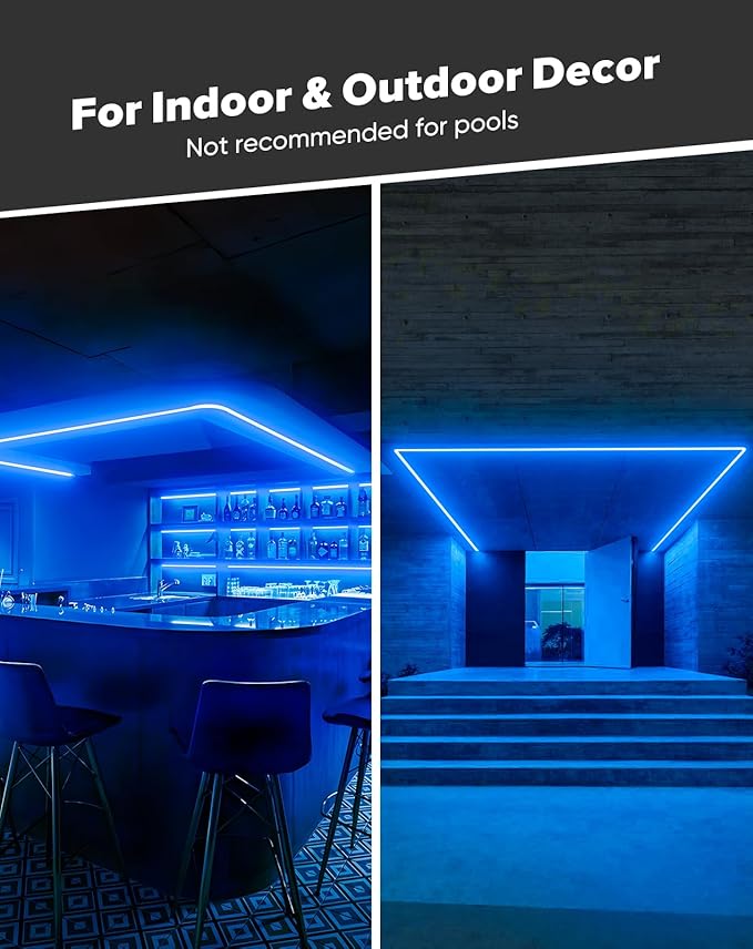 Shine Decor COB LED Rope Light AC 120V, 800lm Ultra Bright, IP65 Waterproof Cold-Resistant ETL Neon Strip, No Driver Tape Lighting for Home Commercial 10x4.5mm, Blue, 16.4ft