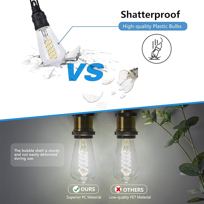BORT Dimmable Edison Bulbs, 6W Equivalent to 60W Vintage Light Bulbs, E26 5000K ST58/ST19 LED Bulbs, Antique Flexible Spiral Filament Light Bulbs, Clear Plastic Screw Lamp - 6Pack