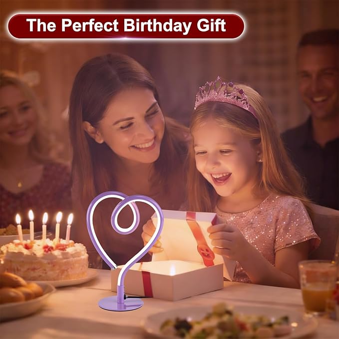 Purple Desk Lamp – 3CCT 2700K 4000K 6500K Stepless Dimmable Heart Lamp, Touch Control Aluminum Table Light with USB Adapter for Bedroom,Bedside,Nightstand