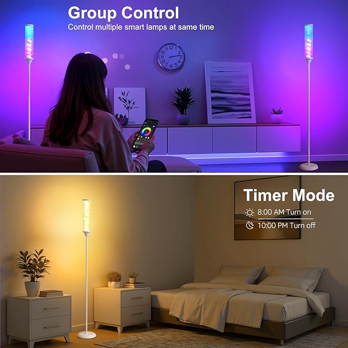 Prism Glow Floor Lamp with Water Ripple, Smart RGB LED Floor Lamp with Music Sync, DIY Colors, Color Changing Standing Lamp with 3 Color Temperature, Timer, Corner Lamp for Living Room, Bedroom