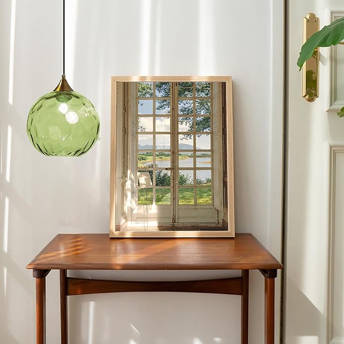 7.8 Inches Green Glass Globe Pendant Lights Fixtures E26 Modern Farmhouse Glass Ball Pendant Lighting with Gold Brass Finish (Green)
