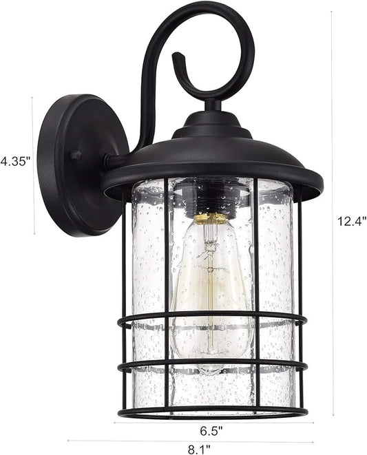 MICSIU 12 Inch Outdoor Wall Lantern 2 Pack, Textured Black Exterior Wall Sconce with Clear Seedy Glass, Waterproof Outside Porch Lights for House, Entryway, Home, Patio, Garage, Doorway