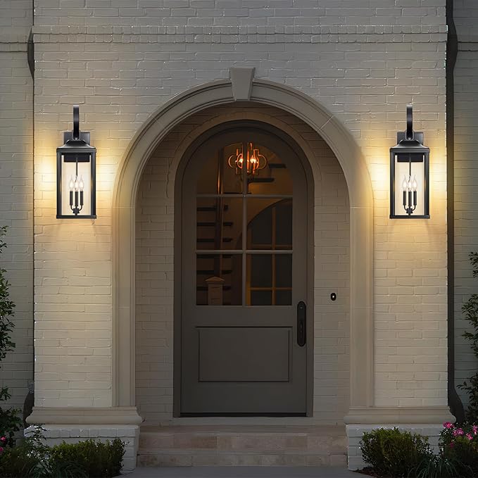 2 Packs 24" Extra Large Outside Wall Light Fixture 3-Light, Black Outdoor Porch Lantern Wall Mounted, Waterproof Modern Outside Wall Sconce Coach Lamp for House, E12