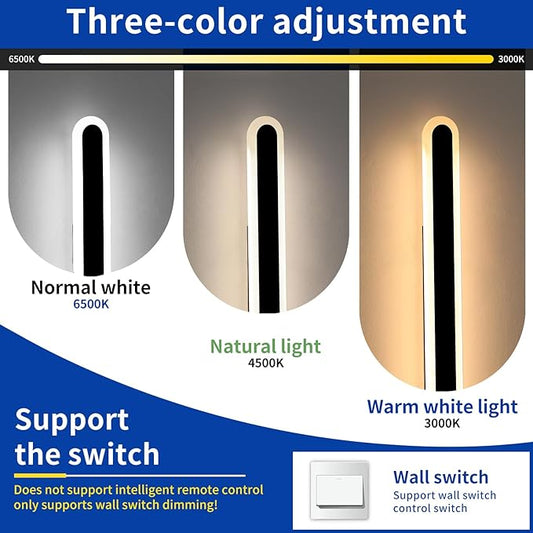 2 Pack 31.4inch Modern Exterior Wall Lights, 3 CCT 3000K/4500K/6000K, Long Oval Outdoor Wall Mount Sconces, 31W, IP65 Waterproof Minimalist Strip Led Lighting for House, Porch, Garage, Garden