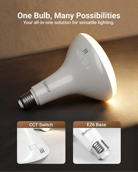Sunco BR40 LED Light Bulbs, Indoor Flood Lights, Recessed Can Light Bulb, 1400 LM, 16W (100W Equivalent), Selectable CCT 2700K/3000K/5000K, Dimmable, E26 Base, for Home, Bedroom, Kitchen UL 4 Pack