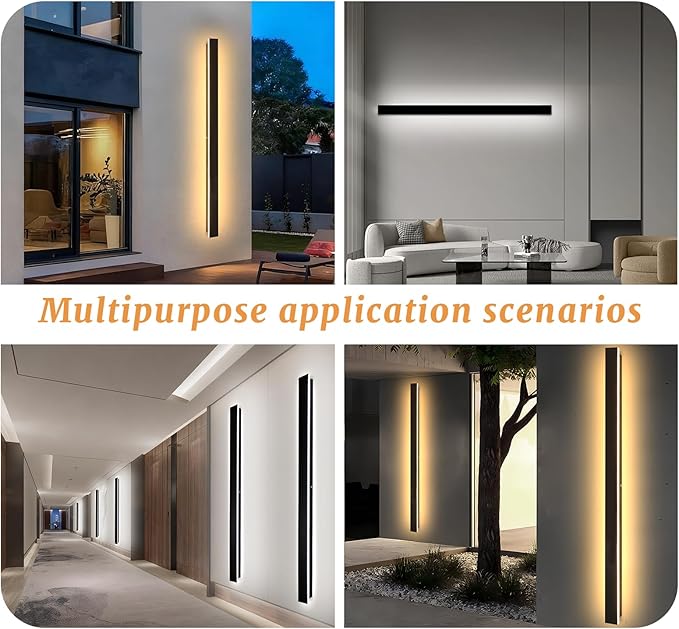 Modern Black Outdoor Wall Lights for House,79 "Garage Exterior Lighting Fixtures LED IP65 Outdoor Wall Light Dimmable 3000K-6000K Long Strip Anti-Rust Wall Lamp for Patio Passage Porch