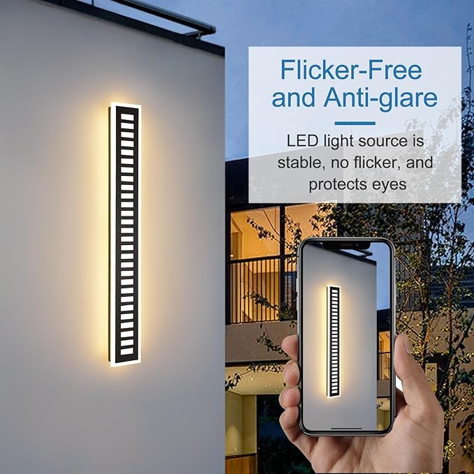 Outdoor Wall Light LED 42W 30000K 35.4in Long - Black Metal Waterproof Modern Exterior Lighting Fixture,Frosted Acrylic Porch Sconce,for Patio,Garage,Courtyard