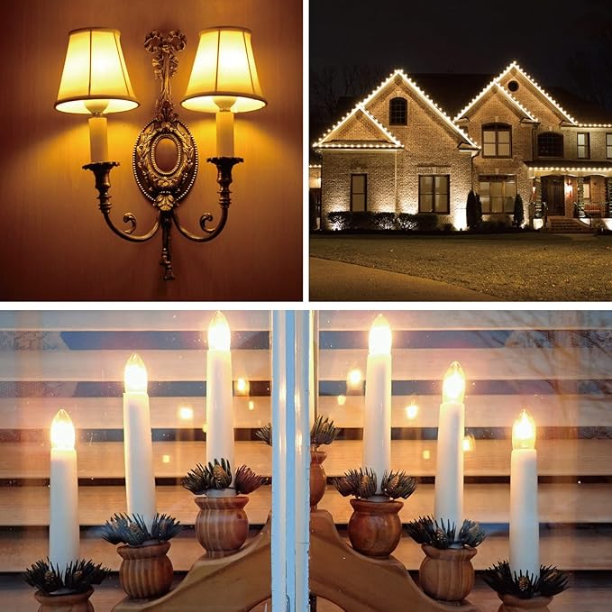 Meconard C9 Led Replacement Christmas Light Bulb, 25 Pack C9 Shatterproof Led Bulbs for Christmas Outdoor String Lights, E17 Intermediate Base, Commercial Grade Holiday Bulbs, Warm White