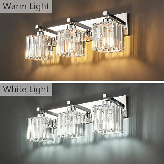 Modern Bathroom Vanity Light 3-Lights Chrome Crystal Bathroom Wall Light Vanity Light FixturesοΌ20.47-inch Modern Minimalist Design