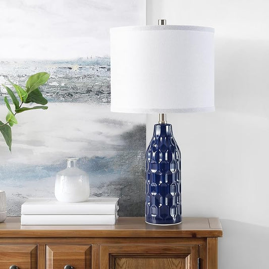 Luvkczc 24.8" Ceramic Table Lamps Set of 2 for Nightstand -Color Temperature&Bulbs Included, Bedside Lamps for Living Room Bedroom Home Office Table Decor, Navy Blue
