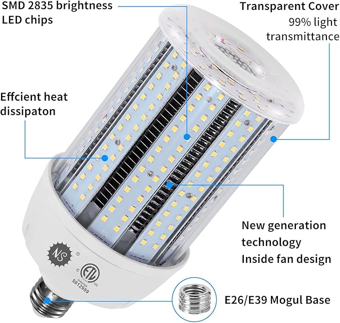 NS 1000W Equivalent LED Corn Light Bulbs,100W Led Corn Bulb 15000 Lumens 5000K Daylight White,E26/E39 Base LED Bulbs,Large Area Lights for Indoor Outdoor Warehouse Garage Backyard High Bay Lighting