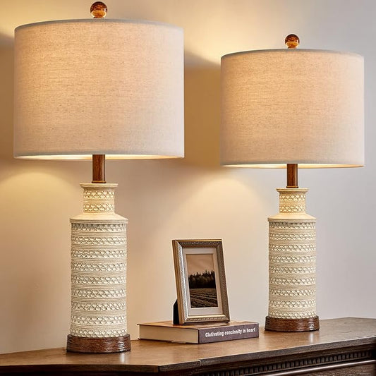 BOBOMOMO 24'' Farmhouse Table Lamp Set of 2 for Bedroom Living Room Vintage Rustic Traditional Nightstand Bedside Lamps