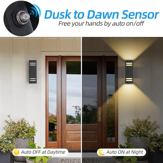 Dusk to Dawn Outdoor Lighting 2 Pack, Modern Outdoor Wall Lights Black Exterior Lighting Fixtures Wall Mount with E26 Base, Waterproof Sconce Outside Lights for House Porch, Bulbs Included