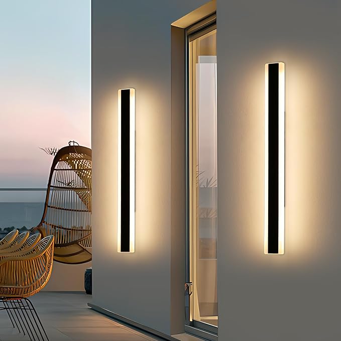 Mikeru 2Pack 47inch Outdoor Wall Light Fixtures, 3000/4500/6000K 3 Color Modern Black Linear Wall Lights Front Porch Light Wall Mounted Led Lighting for Basement, Shop,Garage Non-Dimmable
